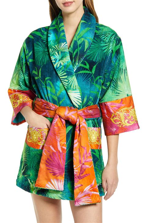 Versace Jungle Print Cotton Robe In Green 